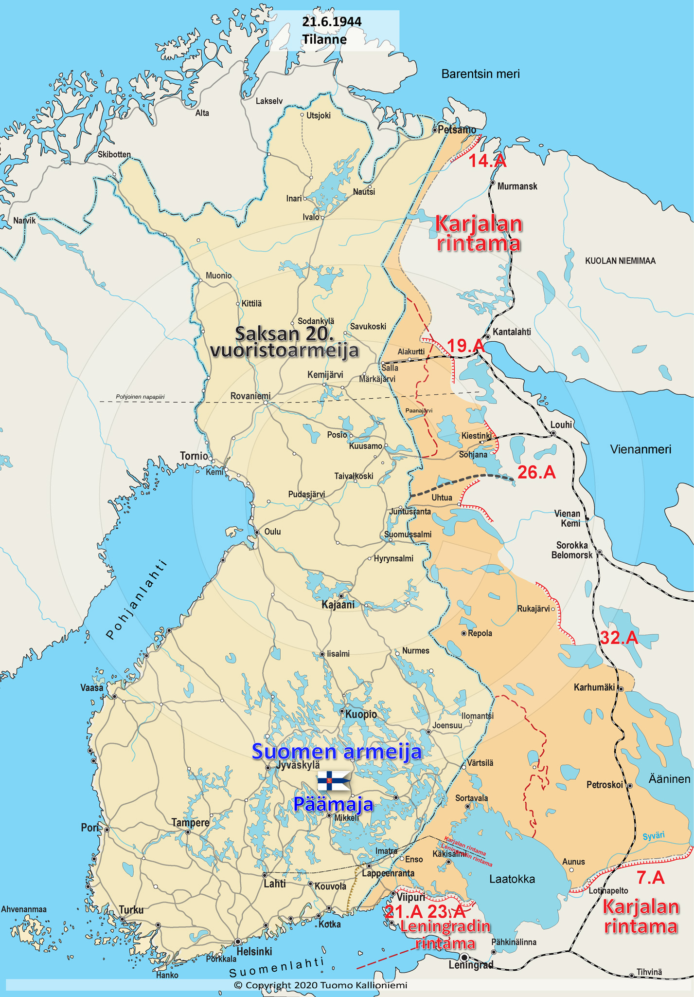 Neuvostoliiton puna-armeijan sotapolku Kantalahdesta Sallaan /  Kuolajärvelle - SUOMI 1944-1945